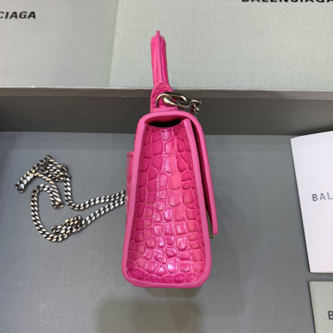 Balenciaga Hourglass Mini Handbag With Chain Crocodile Embossed Shoulder Bag Pink red